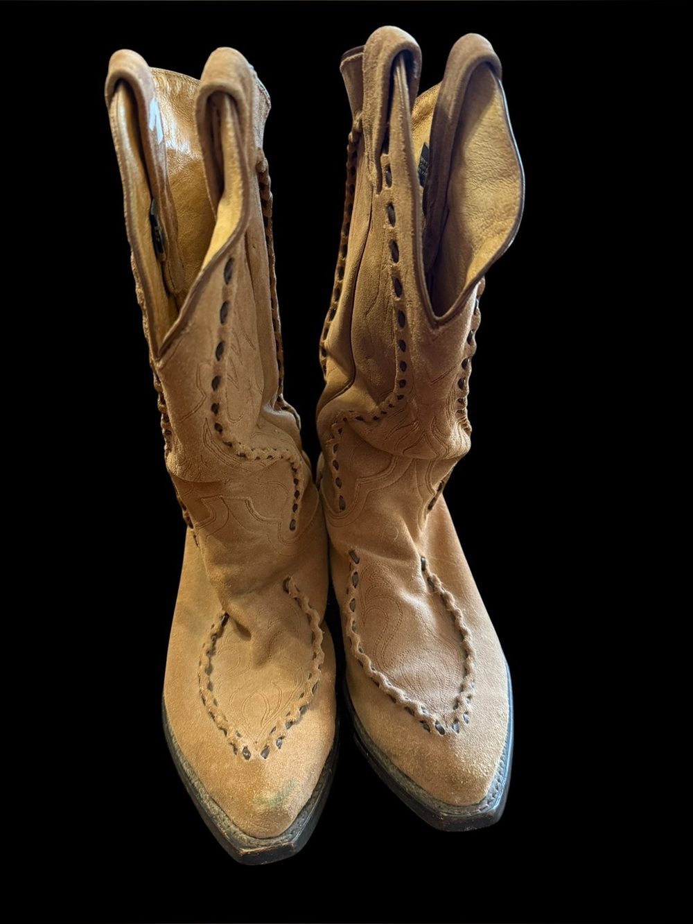 Vintage Dan Post 6653 Cowboy Boots Mens 7D Tan Suede Leather Western Whipstitch